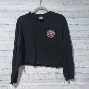 Santa Cruz Black Medium Womens Crew Neck T-shirt Top Skateboards Cut Rolled Hem